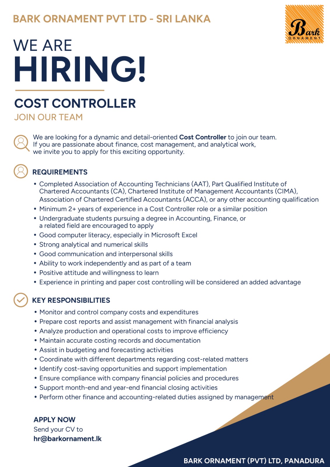 Vacancy For Cost Controller logo
