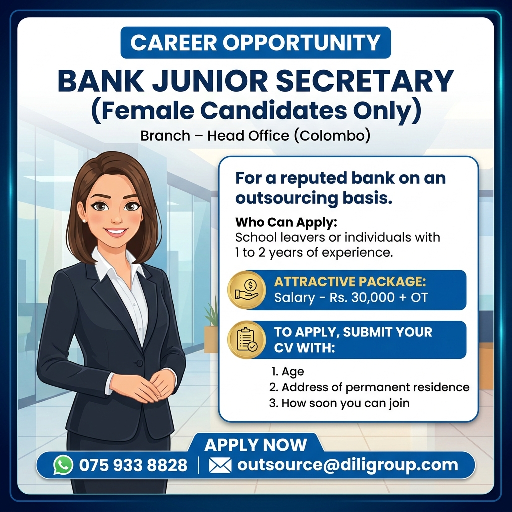 Bank Junior Secretary -Head Office (Colombo)